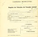 Registo de um veiculo de duas rodas tirado por dois animais de espécie bovina destinado a transporte de mercadorias em nome de Júlio Canas Pereira, morador no Casal de Vale Mourão, Cacém.