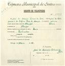 Registo de velocípede de marca Raio, com o nº 5258, em nome de José da Assunção Caetano da Costa, morador em Mucifal.