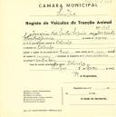 Registo de um veiculo de duas rodas tirado por um animal de espécie muar destinado a transporte de mercadorias em nome de Joaquim dos Santos Sapina, morador na Cabrela.