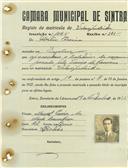 Registo de matricula de velocipedista em nome de Abílio Pereira, morador em Queluz, com o nº de inscrição 1065.