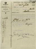 Ofício dirigido ao Administrador do Concelho de Sintra, proveniente do Comandante do Regimento de Infantaria nº 1, remetendo a caderneta militar do soldado José Vicente Saraizo, residente na freguesia de Terrugem.