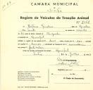 Registo de um veiculo de duas rodas tirado por dois animais de espécie asinina destinado a transporte de mercadorias em nome de António Nicolau, morador no Mucifal.