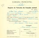 Registo de um veiculo de duas rodas tirado por um animal de espécie asinina destinado a transporte de mercadorias em nome de Álvaro Vilela Amaral, morador em Paiões.