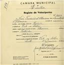 Registo de velocípede de marca Toman, com o nº 2299, em nome de Noé Teodoro d'Oliveira, morador em Vale de Lobos.