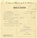 Registo de velocípede de marca Philips, com o nº 7548, em nome de Lino Abade, morador em Queluz.