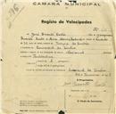 Registo de velocípede de marca Nacional, com o nº 612, em nome de José Duarte Costa, morador em Carrascal de Sintra.