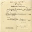 Registo de velocípede de marca Mauritania, com o nº 3036, em nome de Domingos José Custodio, morador em Gouveia.