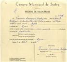Registo de velocípede com o nº 9954, em nome de Francisco Lourenço Rodrigues, morador em Azoia.