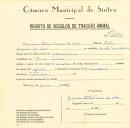 Registo de um veiculo de duas rodas tirado por dois animais de espécie asinina destinado a transporte de mercadorias em nome de Joaquim António Pereira da Silva, morador em Rio de Mouro. 