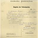 Registo de velocípede com o nº 479, em nome de António Lopes, morador em Cacem de Cima.