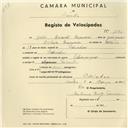 Registo de velocípede de marca Olympique, com o nº 1195, em nome de João Duarte Sapina, morador em Odrinhas.