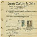 Registo de matricula de velocipedista em nome de Eduardo Antunes Paciência, morador em Queluz, com o nº de inscrição 597.