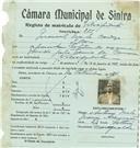 Registo de matricula de velocipedista em nome de Manuel Melo Cardoso, morador em São Pedro, com o nº de inscrição 877.