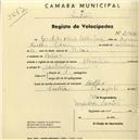 Registo de velocípede de marca Olympique, com o nº 2156, em nome de Geraldo Alberto Salles Lane, morador em Belas.