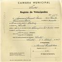 Registo de velocípede de marca Champion, com o nº 1508, em nome de Manuel Duarte Raio, morador em Sintra.