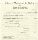 Registo de velocípede de marca Famel, com o nº 8369, em nome de Moisés Dias, morador em Colares.
