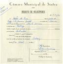Registo de velocípede com o nº 5212, em nome de Heitor da Rosa, morador em Cabriz.
