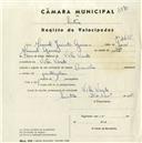Registo de velocípede de marca Caravela, com o nº 4435, em nome de Manuel Jacinto Gomes, morador em Vila Verde.