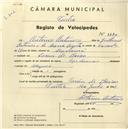 Registo de velocípede com o nº 3691, em nome de António Antunes, morador em Cacém de Baixo.
