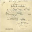 Registo de velocípede de marca Helios, com o nº 540, em nome de José Miguel Inácio, morador em Chilreira.