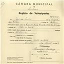 Registo de velocípede com o nº 4168, em nome de João dos Santos, morador em Alto do Forte.
