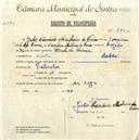 Registo de velocípede com o nº 4803, em nome de Júlio Cândido Malheiro de Faria, morador em Sintra.