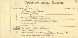 Recenseamento escolar de Lídia Rodrigues, filha de António Rodrigues, moradora na Azoia.
