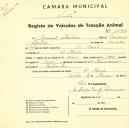 Registo de um veiculo de duas rodas tirado por dois animais de espécie muar destinado a transporte de mercadorias em nome de Manuel Sebastião, morador em Dona Maria.