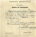 Registo de velocípede de marca Olympique, com o nº 135, em nome de Rafael Almeida dos Santos, morador na Rua da República, Queluz.