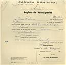 Registo de velocípede de marca Toman, com o nº 358, em nome de João Ribeiro, morador em Lourel.