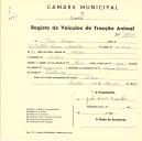 Registo de um veiculo de duas rodas tirado por um animal de espécie asinina destinado a transporte de mercadorias em nome de José Nunes, morador em Colares.