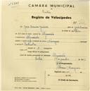 Registo de velocípede com o nº 2547, em nome de José Inácio Júnior, morador em Algueirão.