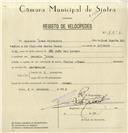Registo de velocípede de marca Cicles Frade, com o nº 8256, em nome de Amâncio Gomes Silvestre, morador em Seixal, Sintra.