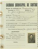 Registo de matricula de velocipedista em nome de João da Conceição Trindade, morador em Manique, com o nº de inscrição 1019.