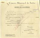 Registo de velocípede de marca Sachs, com o nº 10045, em nome de David Costa, morador em Cacém.