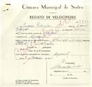 Registo de velocípede de marca Alpino, com o nº 9400, em nome de Joaquim Rodrigues, morador em Algueirão.