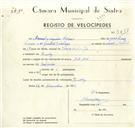 Registo de velocípede com o nº 9411, em nome de Manuel Joaquim C. morador em Queluz.