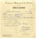 Registo de velocípede de marca Caravela, com o nº 7147, em nome de António Freitas Duarte, morador em Toja, Terrugem.