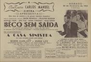 Programa do filme "Bêco Sem Saída" com a participação de Dick Powell, Walter Slezak, Micheline Cheirel, Nina Vale, Morris Carnovsky e Edgar Barrier.