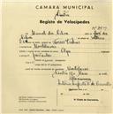 Registo de velocípede de marca Olga, com o nº 2509, em nome de Manuel da Silva, morador em Montelavar.