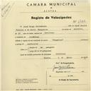 Registo de velocípede de marca Champion, com o nº 2392, em nome de José Diogo Corredoura, morador em Catribana.