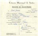 Registo de velocípede de marca Nacional, com o nº 9365, em nome de Carlos Correia, morador em Rodízio, Colares.