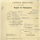 Registo de velocípede de marca Champion, com o nº 2403, em nome de Domingos Vicente, morador em Maceira.