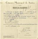 Registo de velocípede de marca Citifix, com o nº 8265, em nome de Vítor José de Azevedo Névoa, morador em Rua José Antunes dos Santos, Sintra.