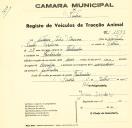 Registo de um veiculo de duas rodas tirado por um animal de espécie cavalar destinado a transporte de mercadorias em nome de António João Saraiva, morador em Fontanelas.