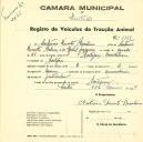 Registo de um veiculo de duas rodas tirado por dois animais de espécie muar destinado a transporte de mercadorias em nome de António Duarte Rosalino, morador em Cortegaça.