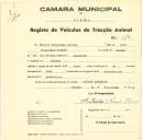 Registo de um veiculo de duas rodas tirado por um animal de espécie muar destinado a transporte de mercadorias em nome de Manuel Braacampe Sobral, morador em Sintra.