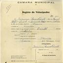 Registo de velocípede de marca Oriental, com o nº 845, em nome de Joaquim Manuel Duarte, morador em Maceira.