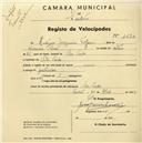 Registo de velocípede com o nº 1690, em nome de António Joaquim Tojeira, morador em Vila Verde.