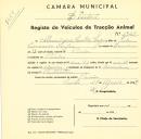 Registo de um veiculo de duas rodas tirado por um animal de espécie asinina destinado a transporte de mercadorias em nome de Álvaro dos Santos Sérgio, morador em Paioes.